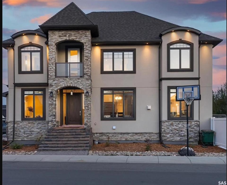 Luxury custom home at dusk