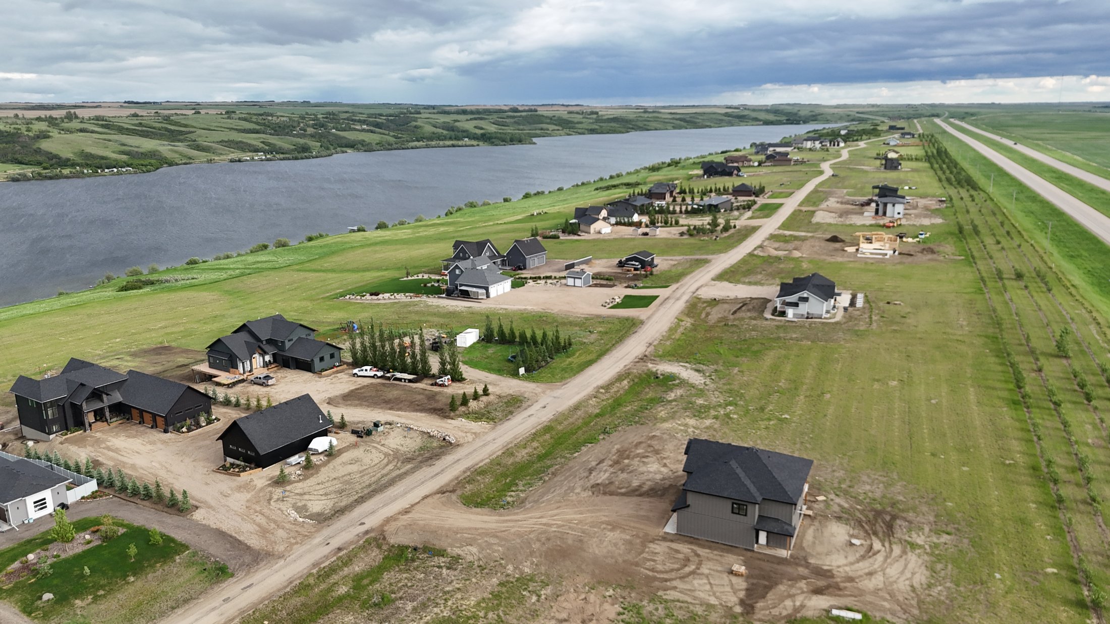 Aerial view of available lakefront lot