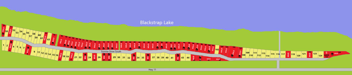 Sunrise Drive South site plan showing lot layout along Blackstrap Lake